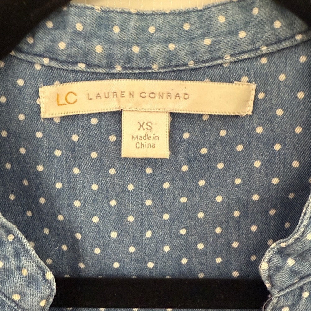 LC Lauren Conrad Denim Polka Dot Shirt size XS - Picture 3 of 8